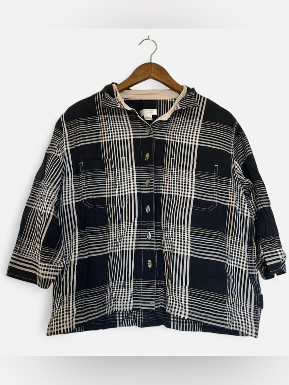 Black and White Plaid Boxy Button Shirt